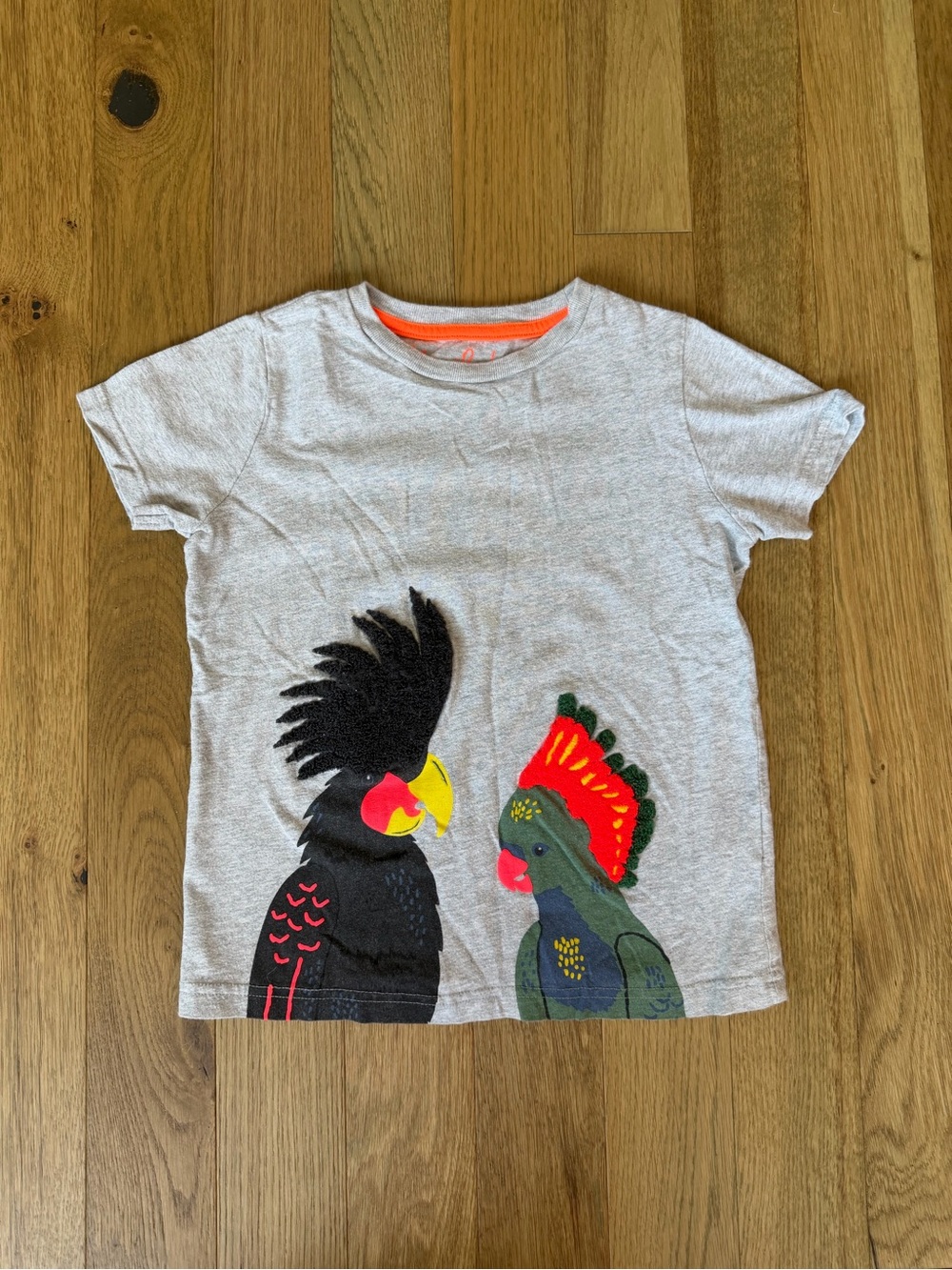 Mini Boden Boys 6-7Y Gray Parrot Cockatoo Appliqué Short Sleeve T-Shirt